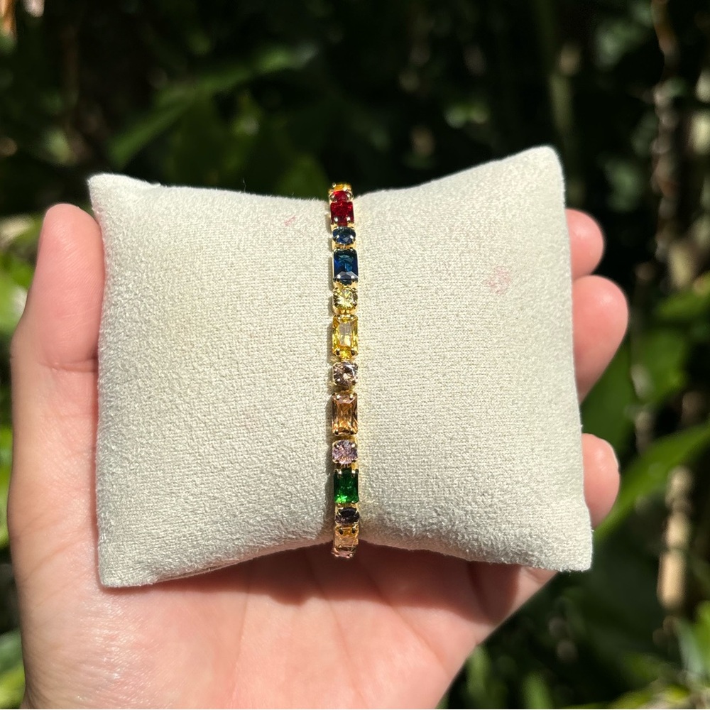 18K Gold Plated Stainless Steel Multi Color Diamond Tennis Bracelet